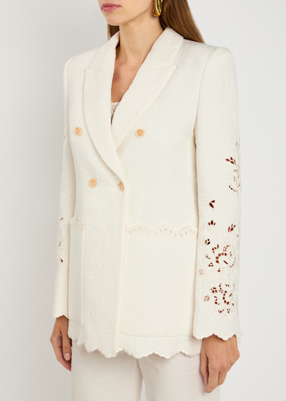 Chloé Chloe Floral-jacquard Cotton-bend Blazer In White