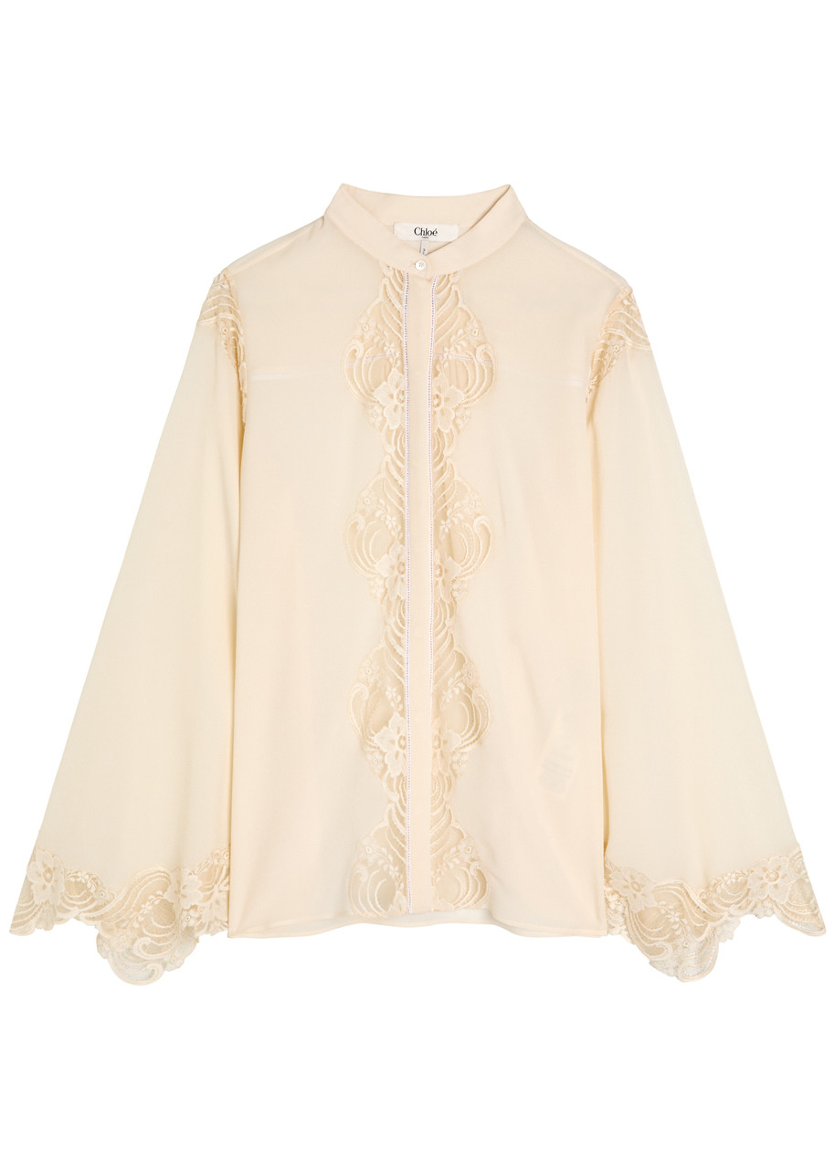 Chloé Chloe Lace-embellished Silk-georgette Blouse In White