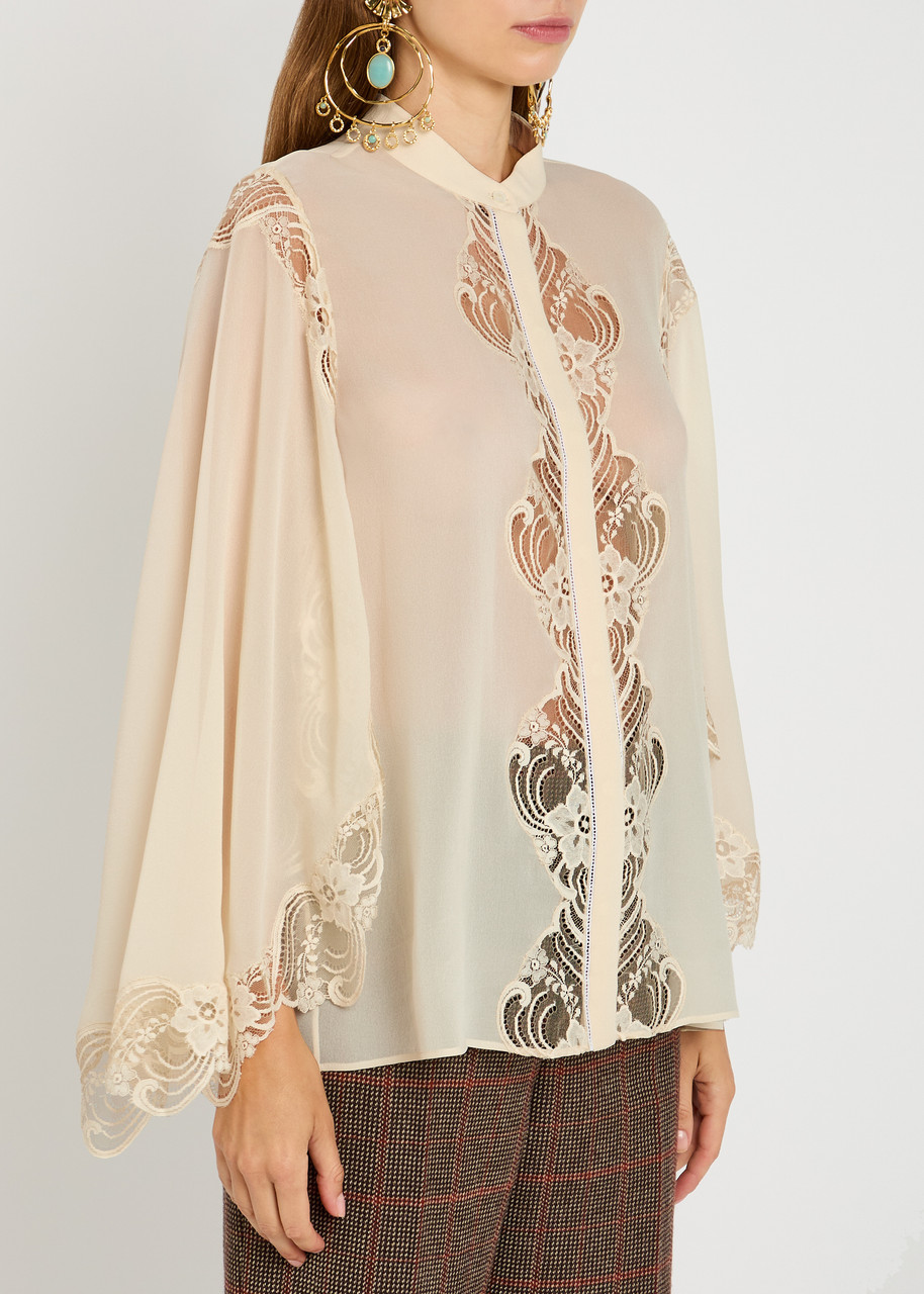 Chloé Chloe Lace-embellished Silk-georgette Blouse In White