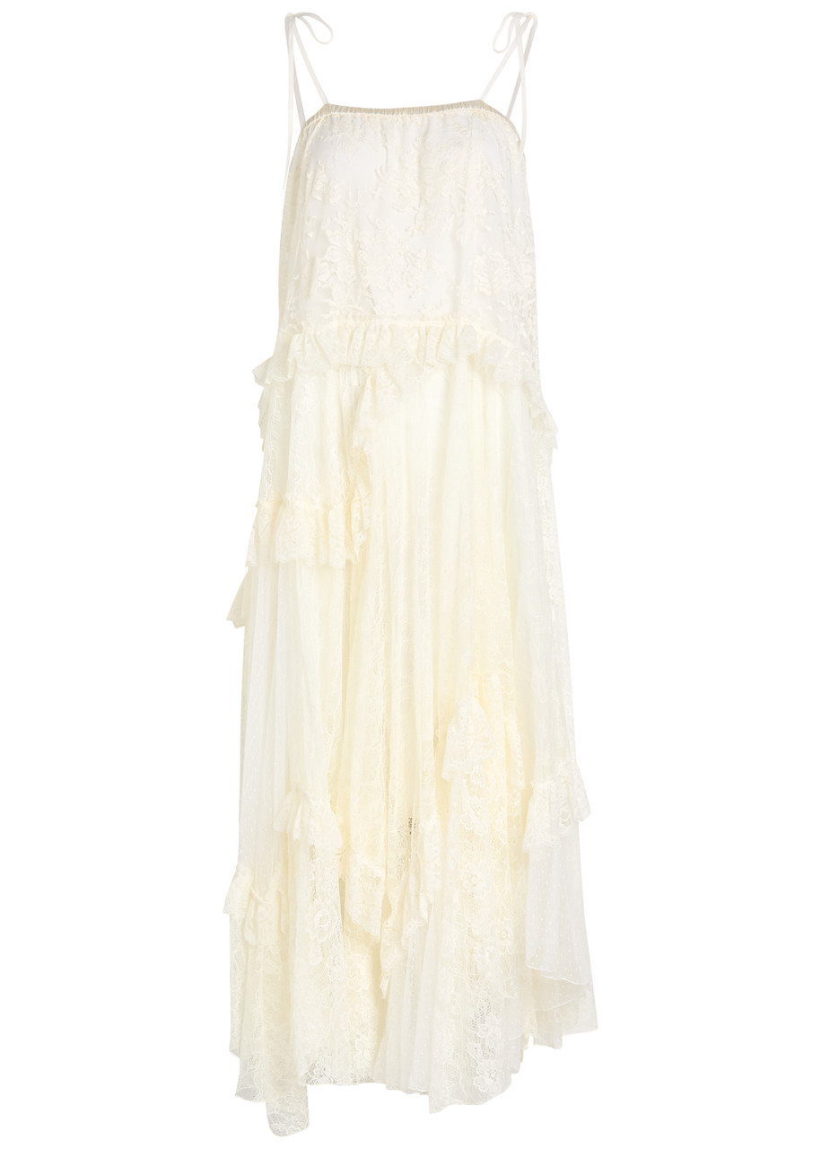 Chloé Chloe Floral Guipure Lace Midi Dress In White