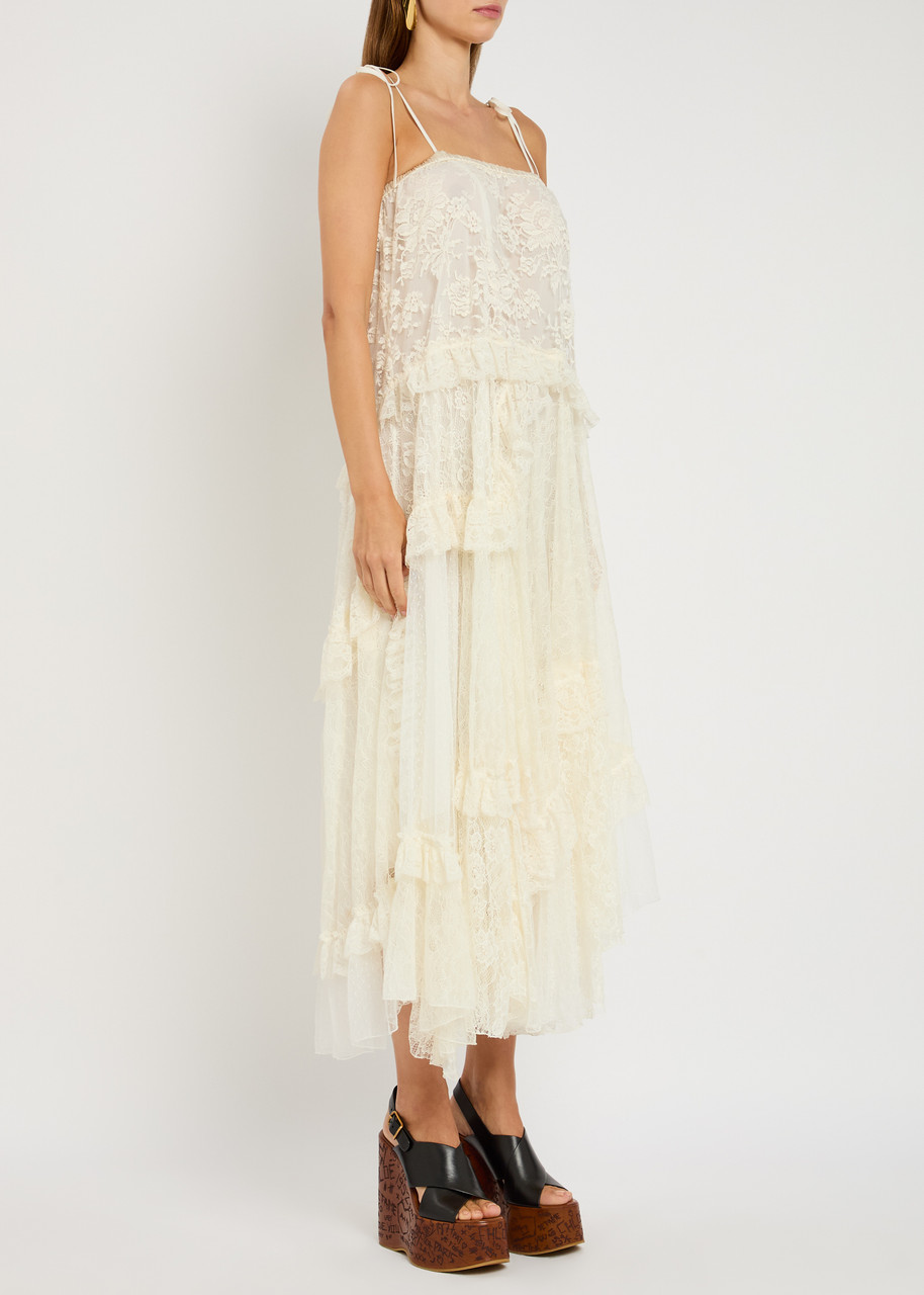 Chloé Chloe Floral Guipure Lace Midi Dress In White