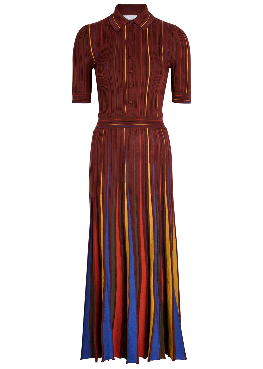 Gabriela Hearst Calypso Pinstripe Knit Midi Dress Burnt Sienna Merino Wool In Brown
