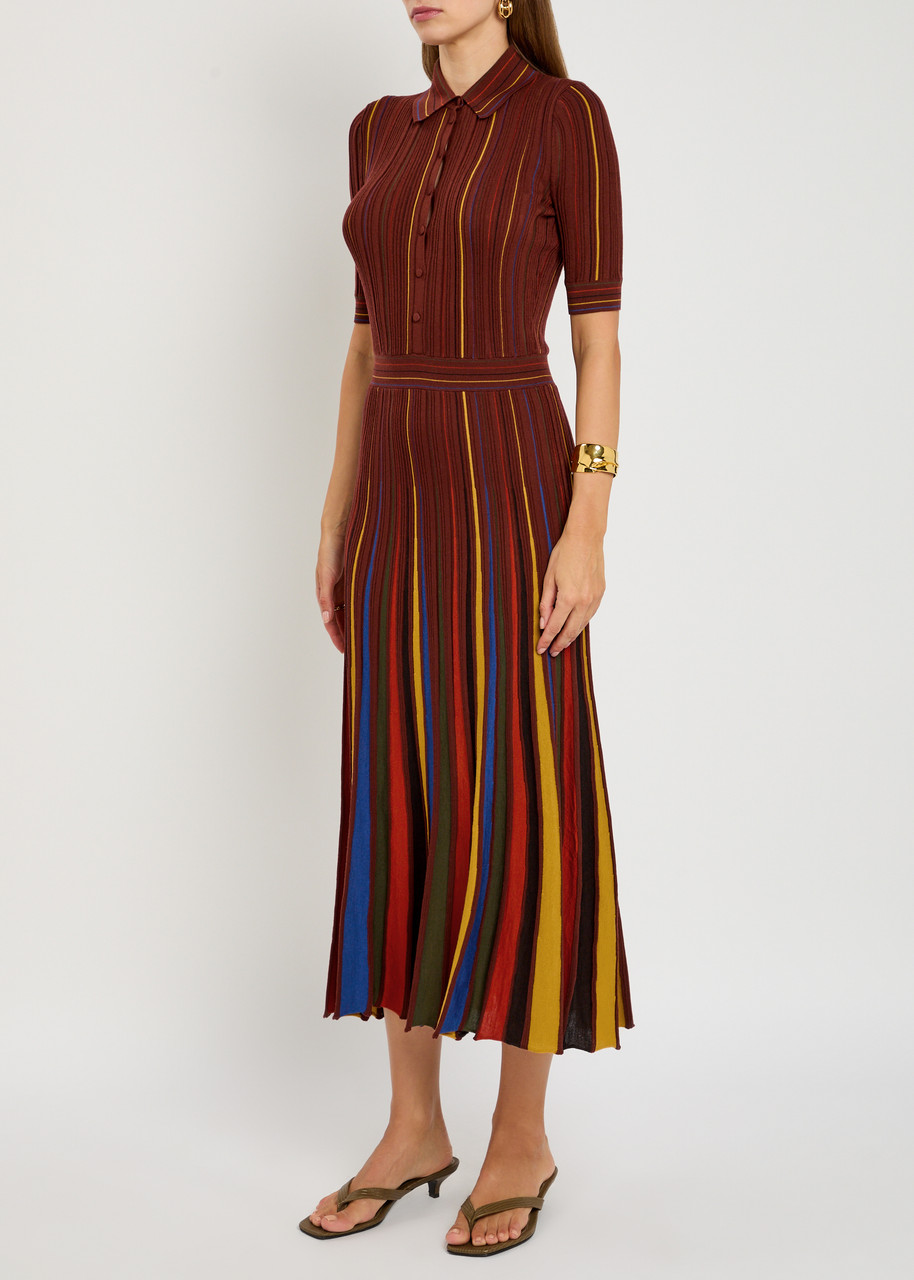 Gabriela Hearst Calypso Pinstripe Knit Midi Dress Burnt Sienna Merino Wool In Brown