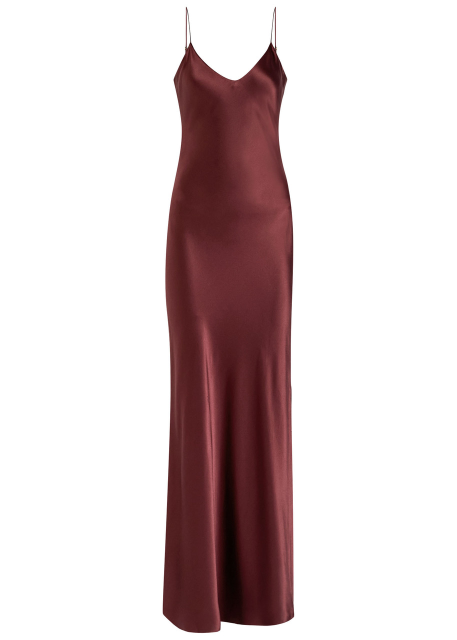 Nili Lotan Red Cami 100% Silk Designer V-neck Gown UK8-10 / S - S (UK8-10 / S)