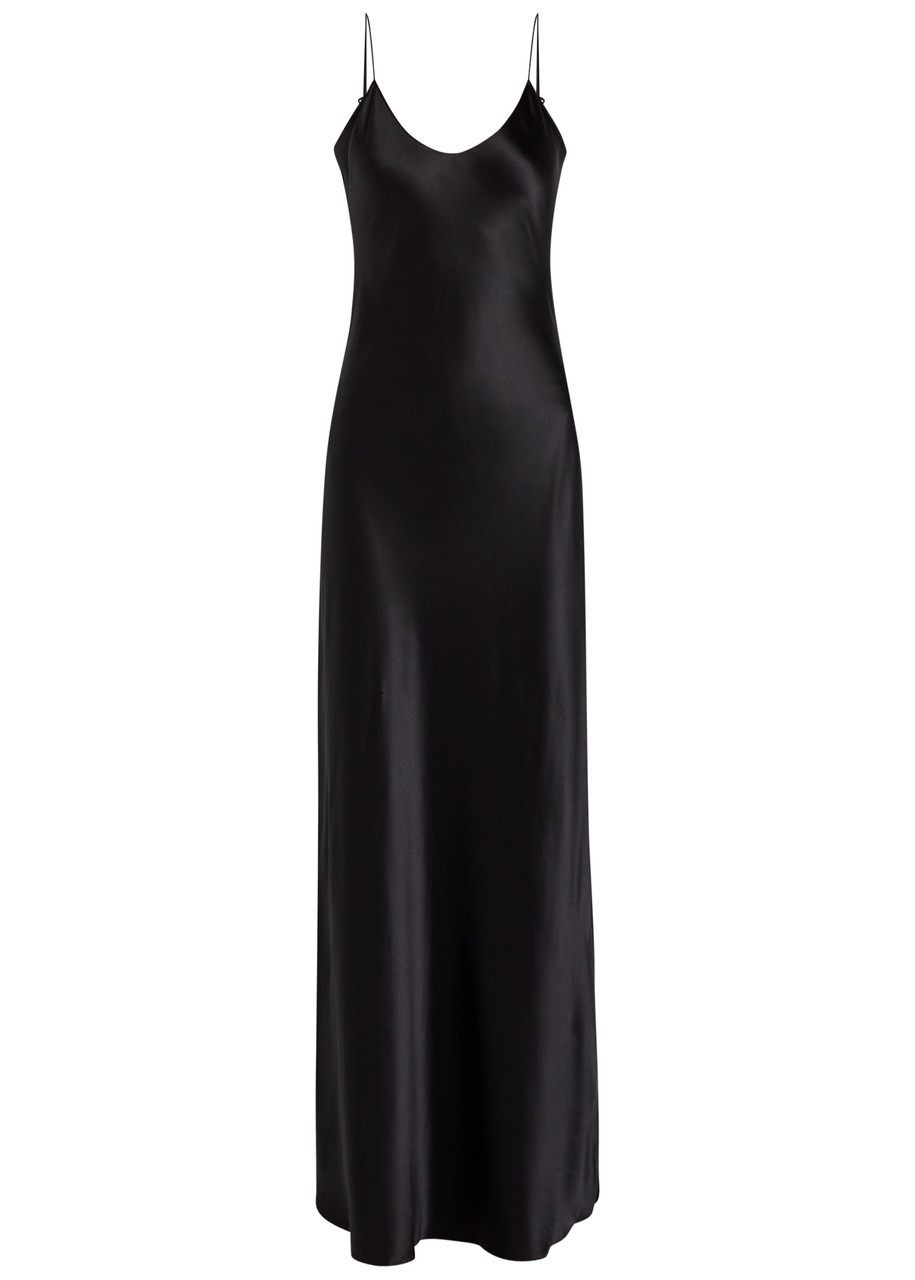Nili Lotan Cyrielle Open-back Silk-charmeuse Gown In Black