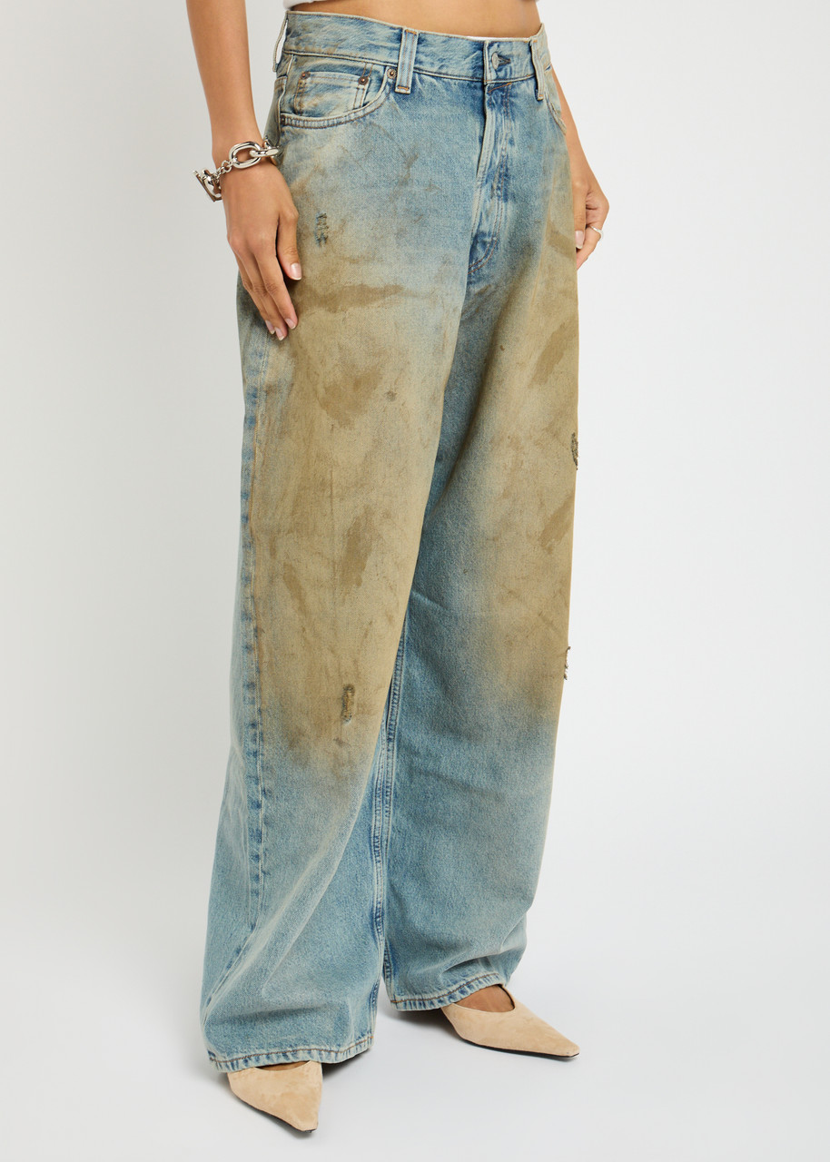 Acne Studios Penicillin Dirt-effect Wide-leg Jeans In Blue