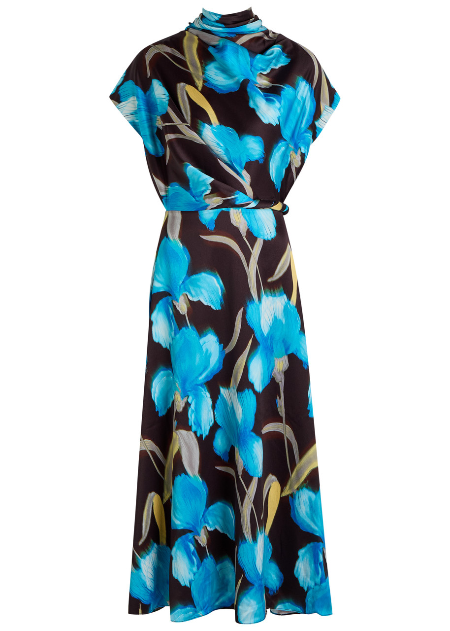 Rebecca Vallance Ingrid Floral-print Moiré Midi Dress - Black - 8 (UK8 / S)