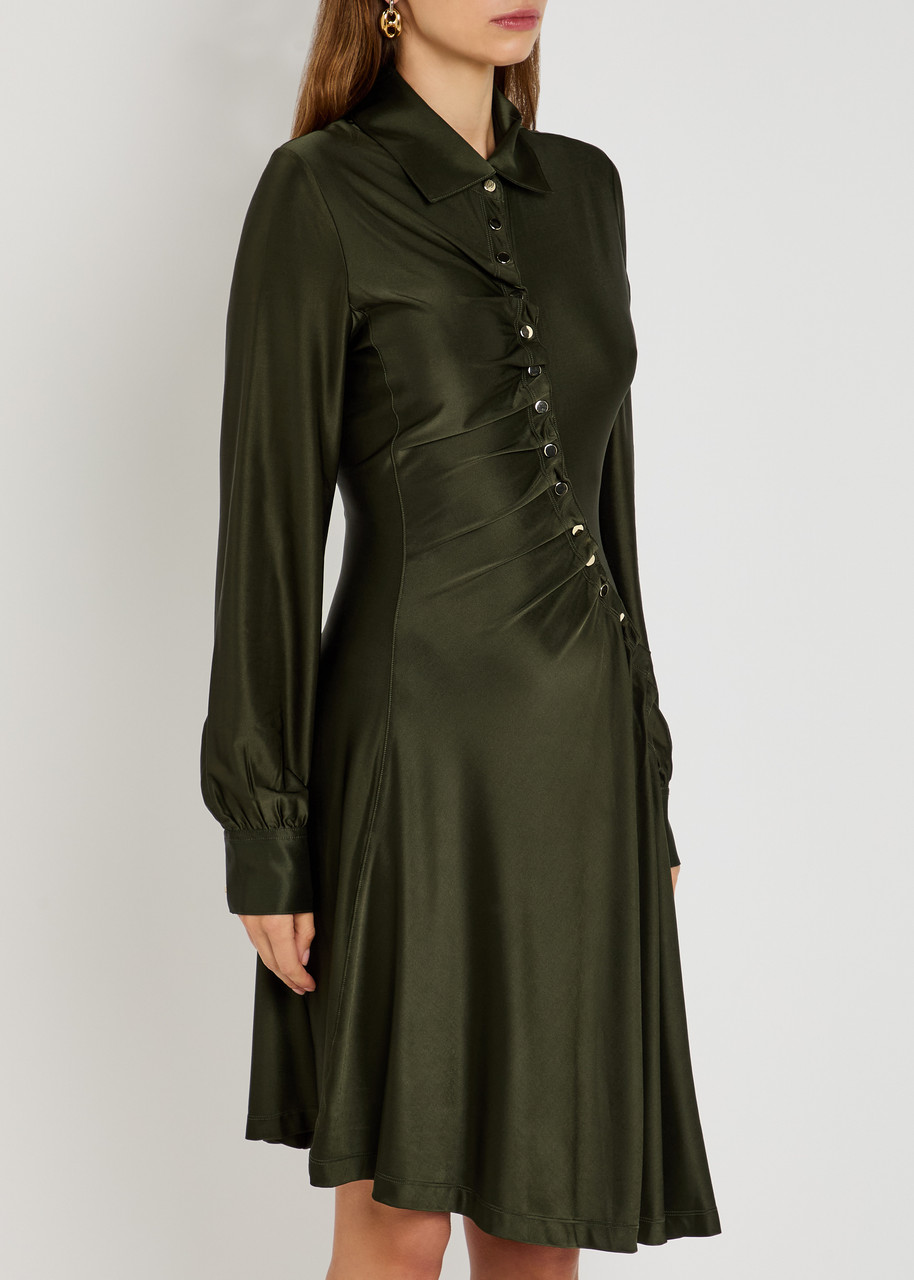 Rabanne Gathered Satin-jersey Shirt Dress In Brown