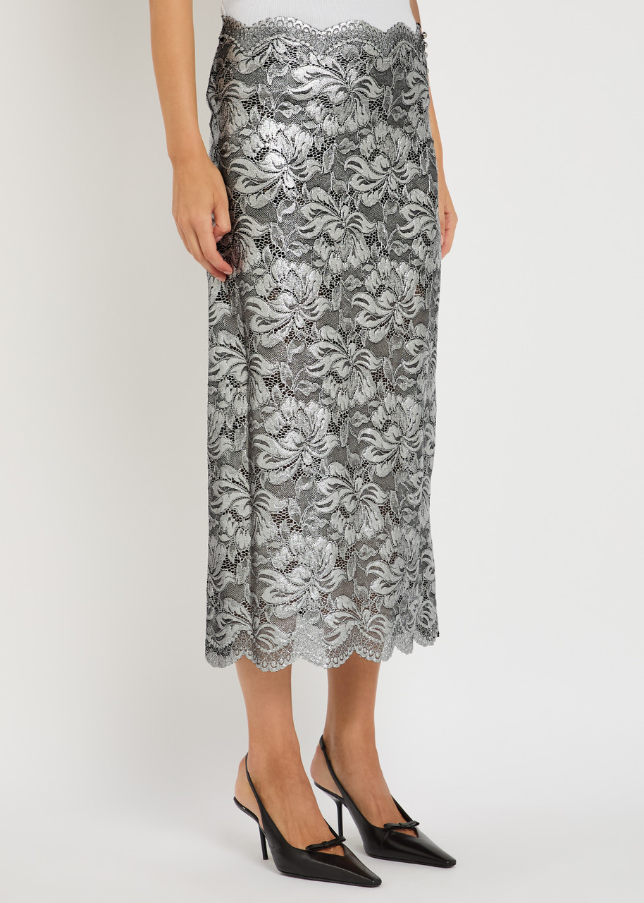 Rabanne Metallic Stretch-guipure Lace Midi Skirt In Multi
