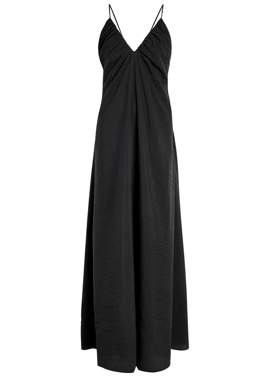 Rohe Gathered Open-back Silk-blend Crepe Maxi Dress In Black