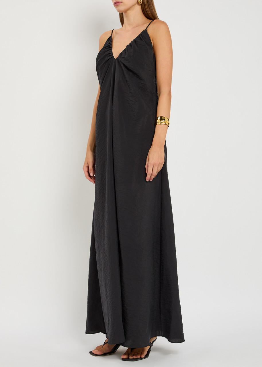 Rohe Gathered Open-back Silk-blend Crepe Maxi Dress In Black