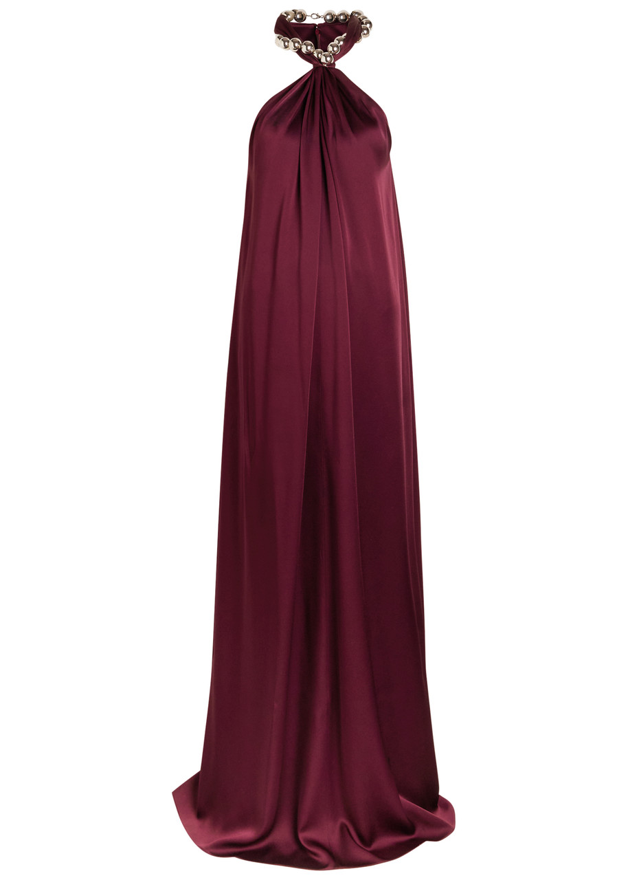 Stella Mccartney Chain-embellished Satin-crepe Gown In Burgundy
