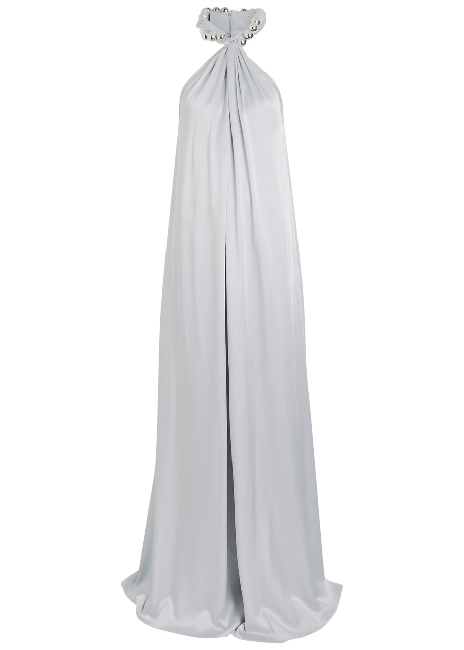 Stella Mccartney Chain-embellished Satin-crepe Gown In Gray