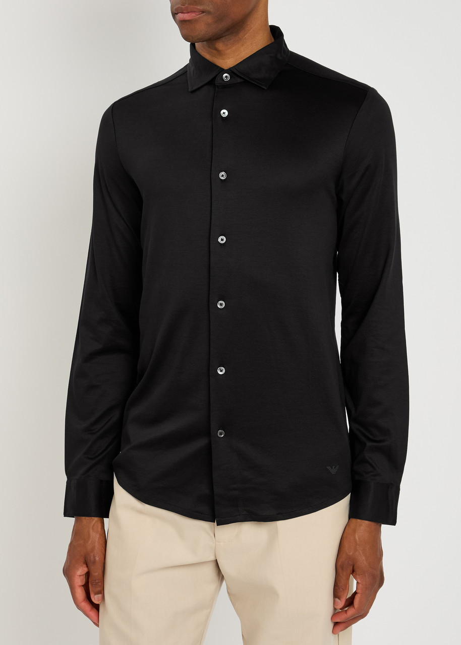 Emporio Armani Navy Blue Logo Patch Shirt In Black