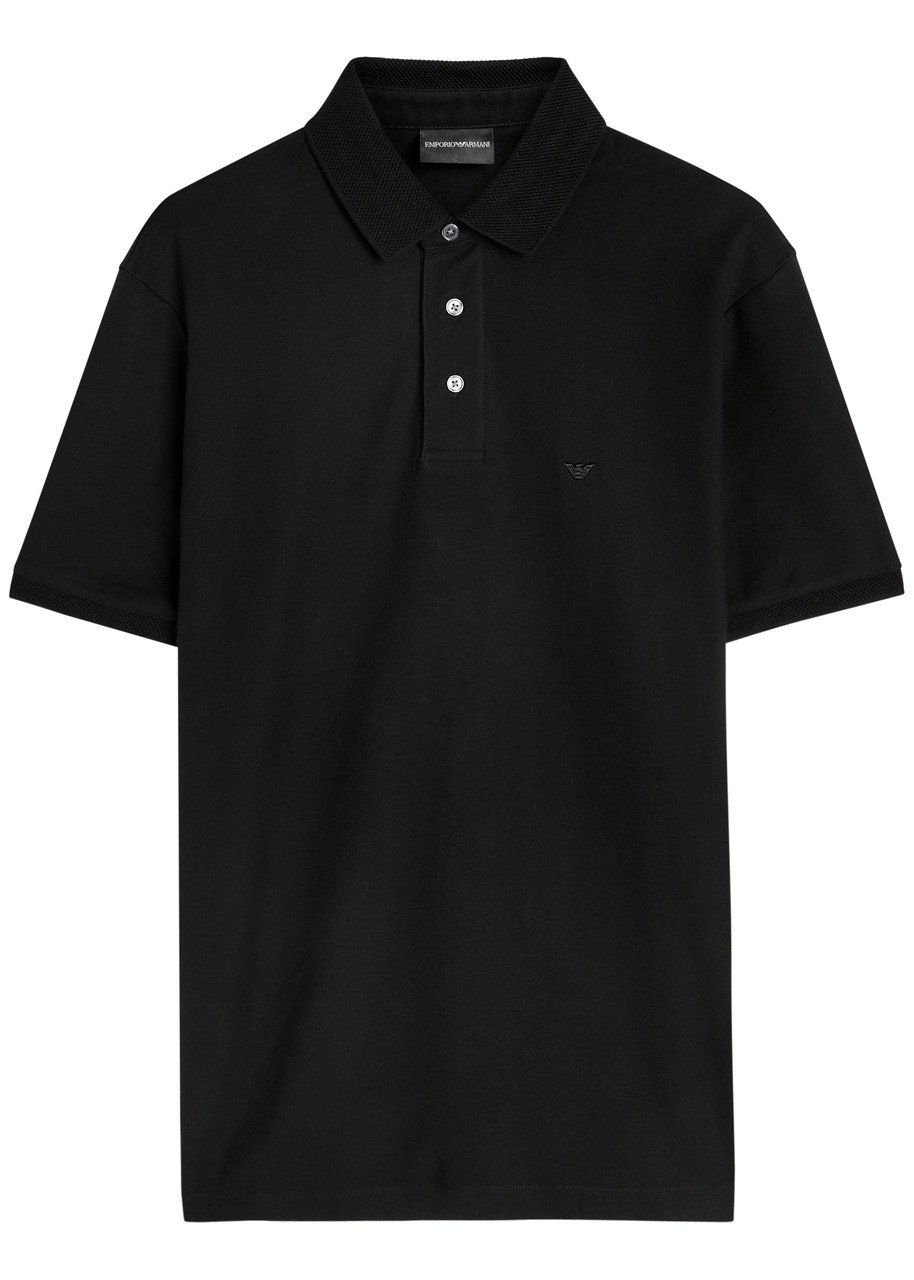 Emporio Armani Logo Piqué Cotton Polo Shirt - Black - Xxl