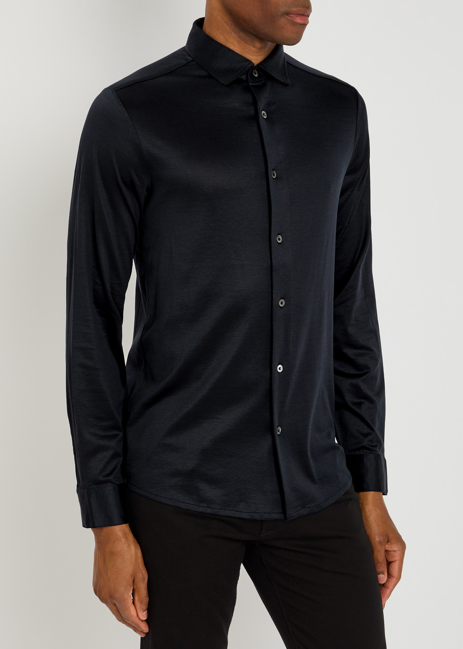 Emporio Armani Navy Blue Logo Patch Shirt In Black