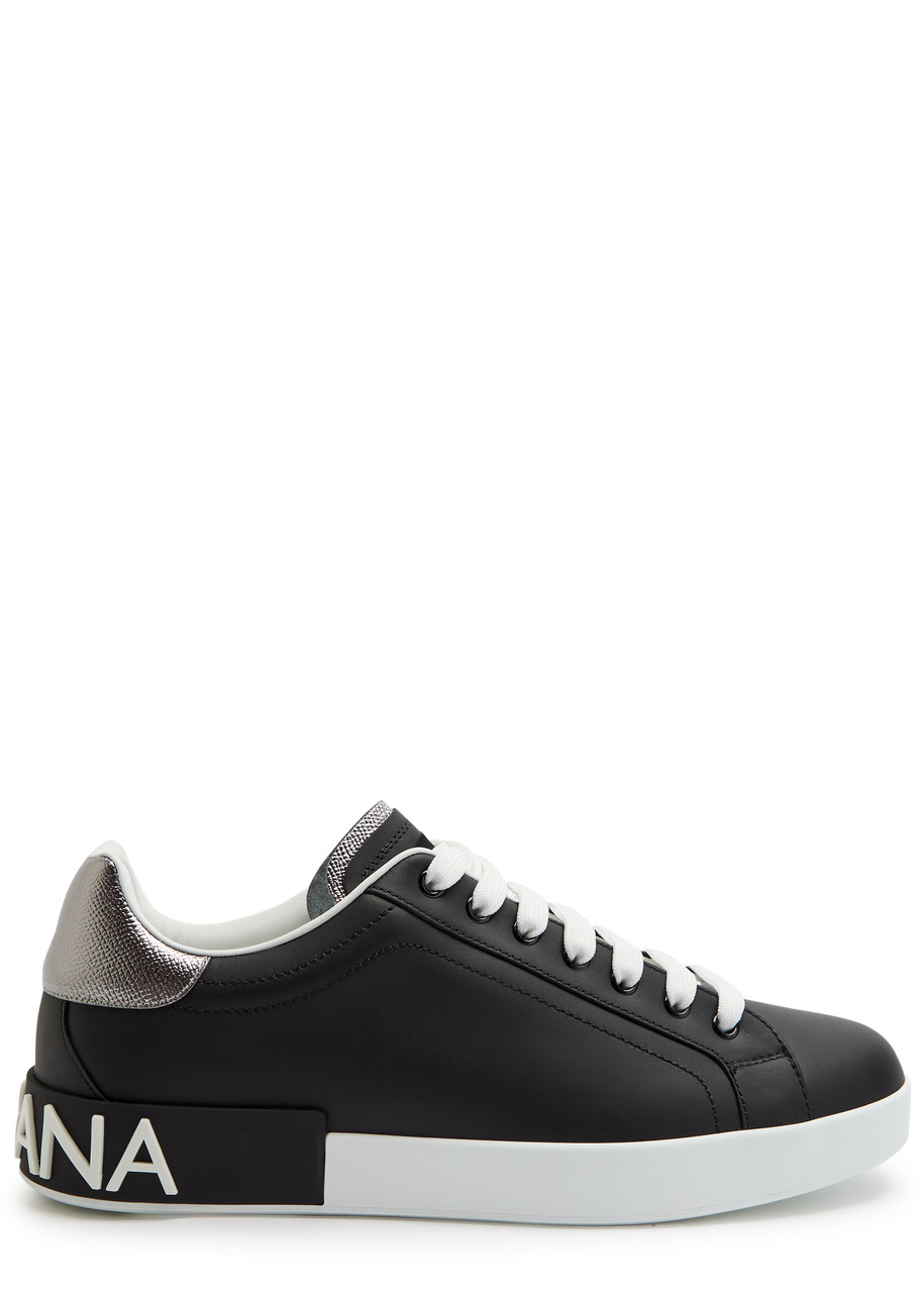 Dolce & Gabbana Portofino Sneakers In Nappa Calfskin With Cushioned Footbed In Black