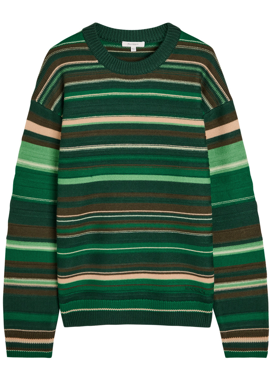 Jw Anderson Stripe Extrafine Merino Wool Sweater In Green