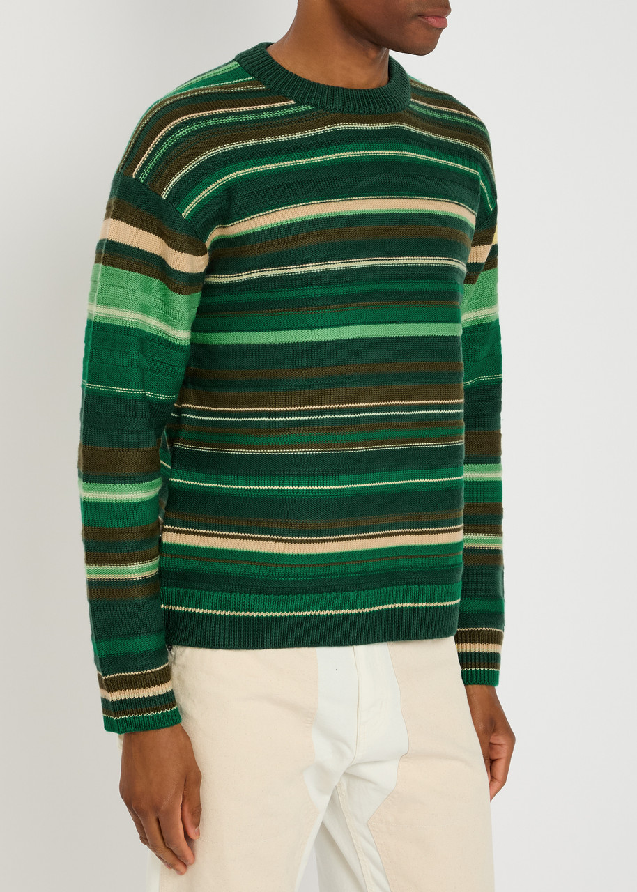 Jw Anderson Stripe Extrafine Merino Wool Sweater In Green