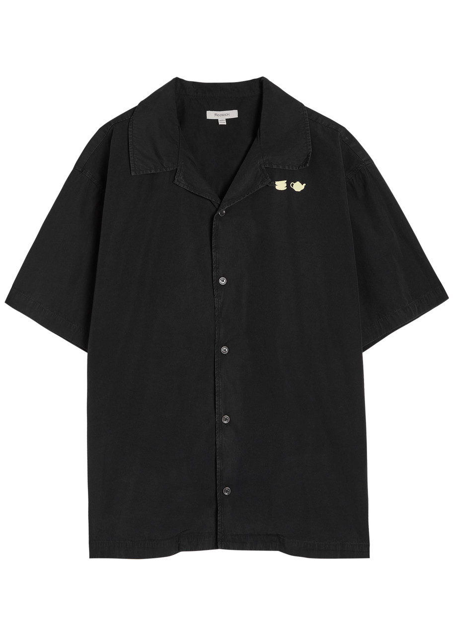 Jw Anderson Mens Washed Black Relaxed-fit Embroidered-logo Cotton Shirt In Black