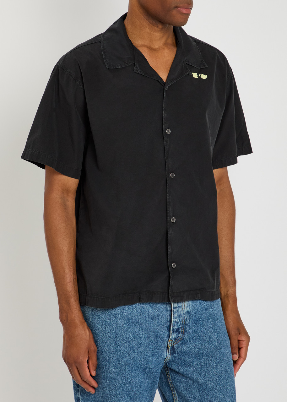 Jw Anderson Mens Washed Black Relaxed-fit Embroidered-logo Cotton Shirt In Black