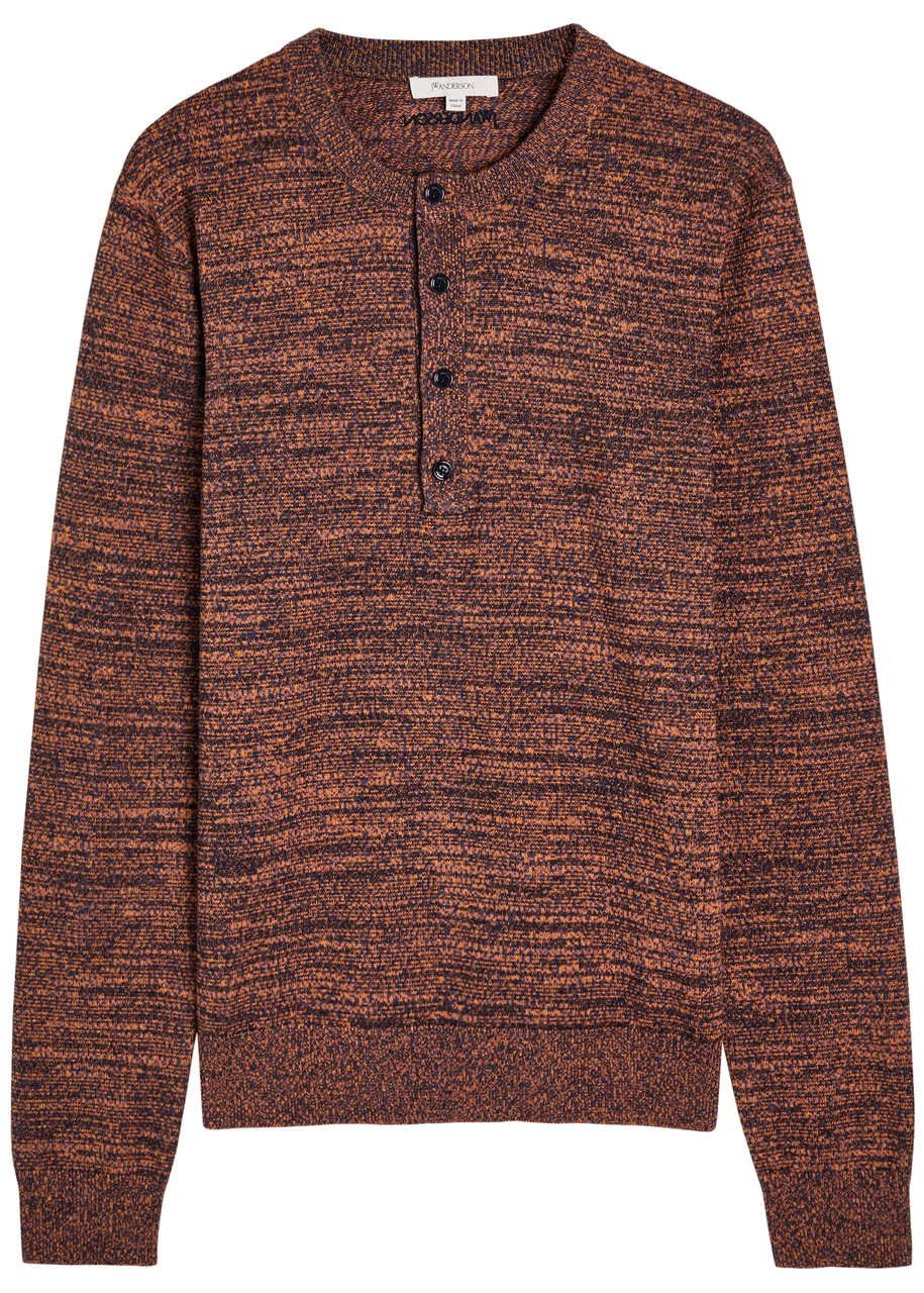 Jw Anderson Melange Henley Knit Jumper In Brown