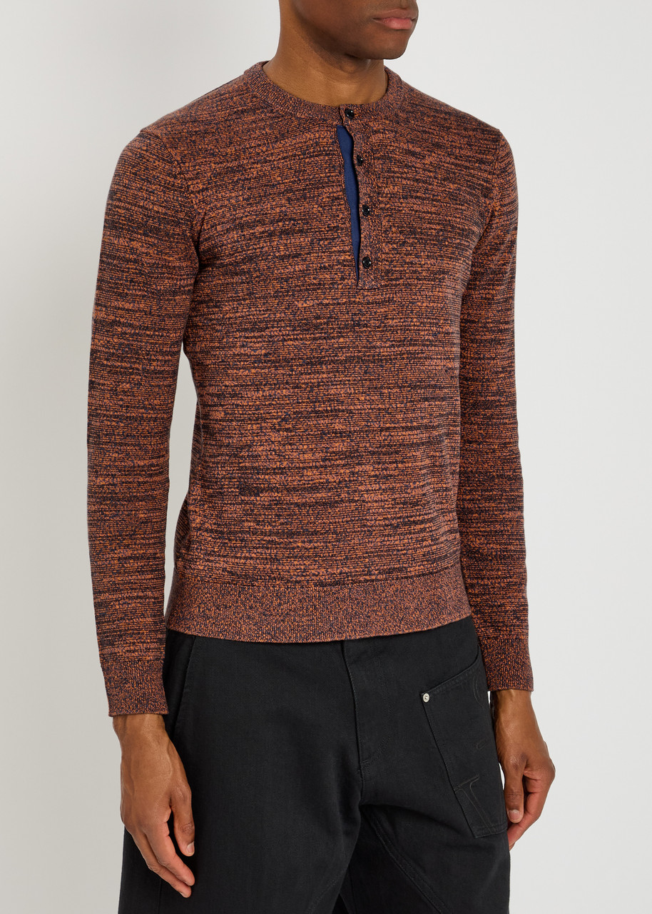 Jw Anderson Melange Henley Knit Jumper In Brown