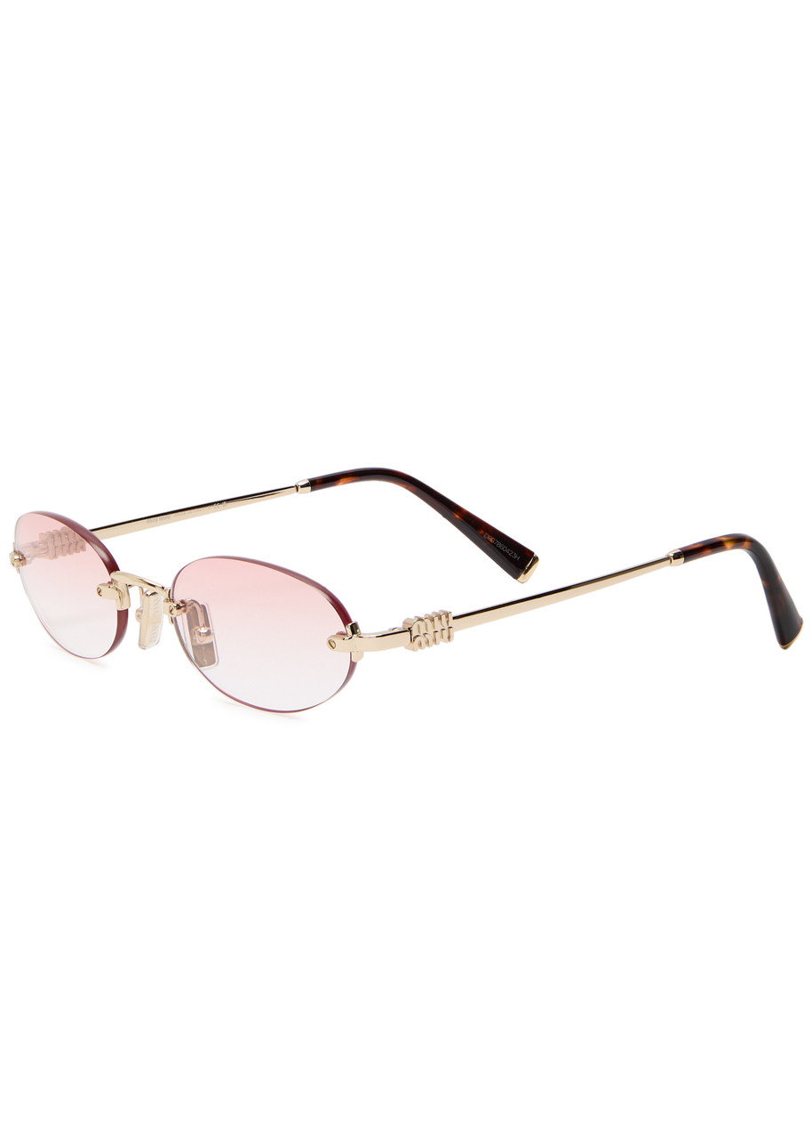 Miu Miu Narrow Oval-frame Sunglasses - Gold - One Size