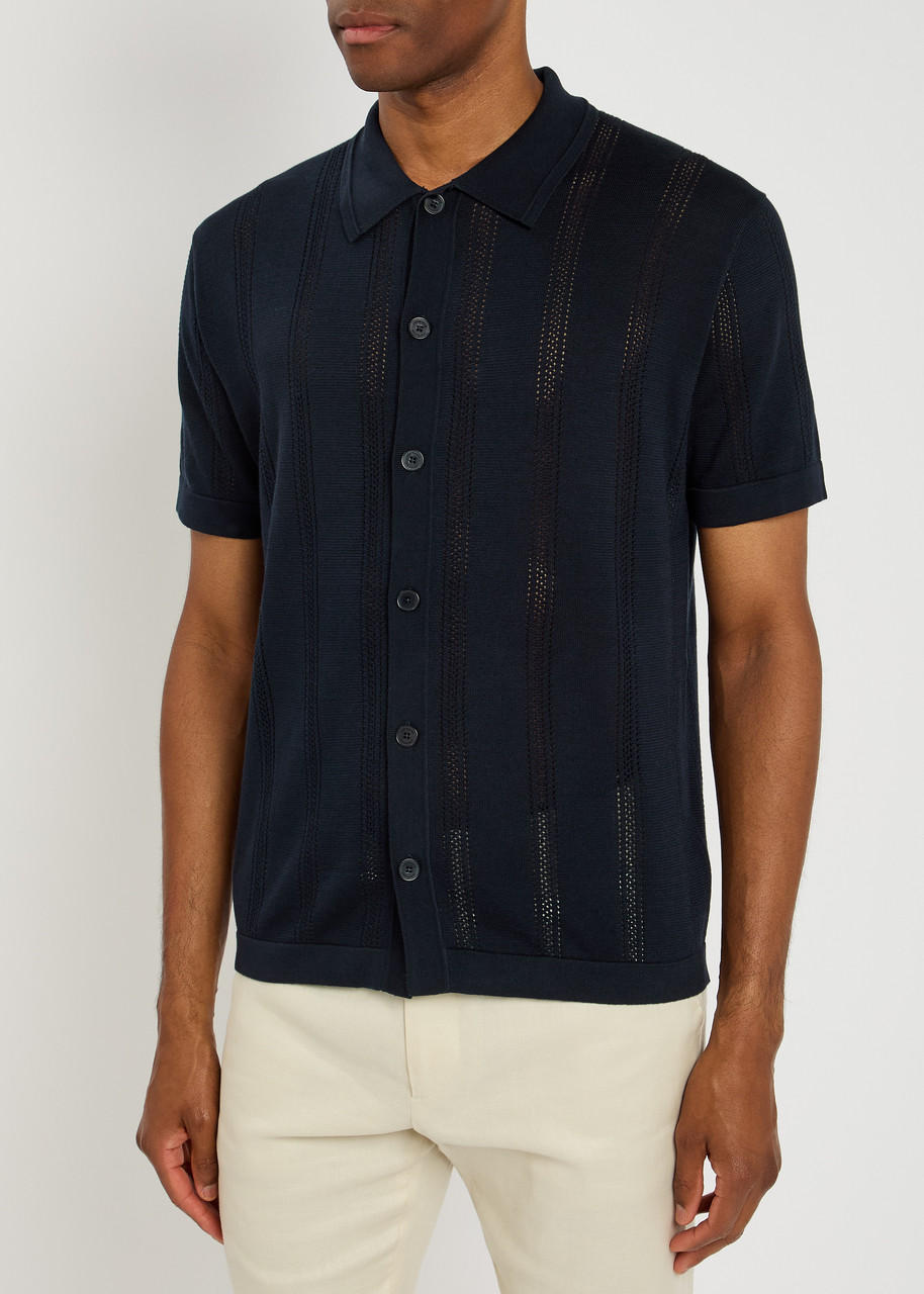  Lestrange Textured Pointelle-knit Shirt - Navy - L 