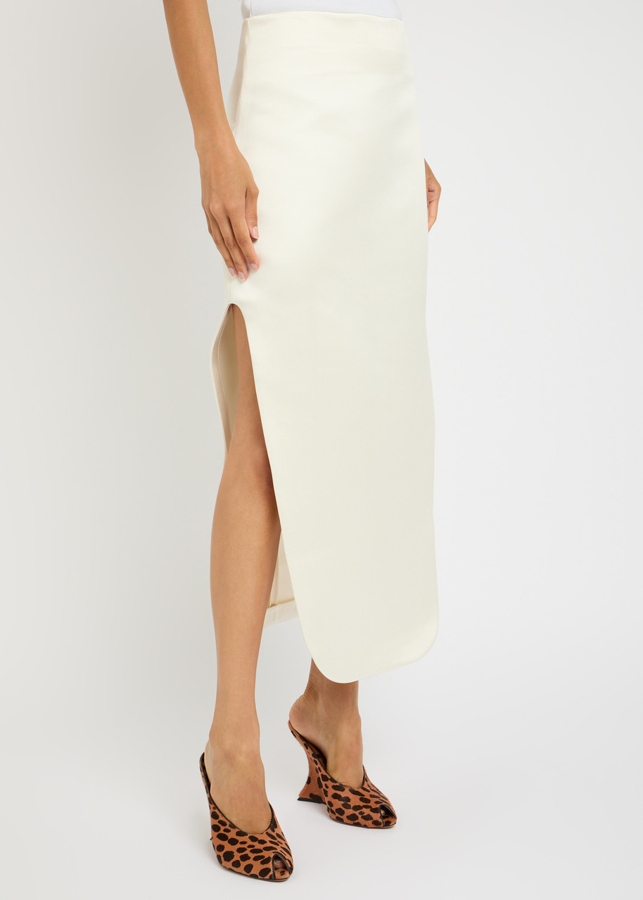  A.w.a.k.e Mode Side-split Satin Midi Skirt - Ivory - 40 (uk12 / M) 