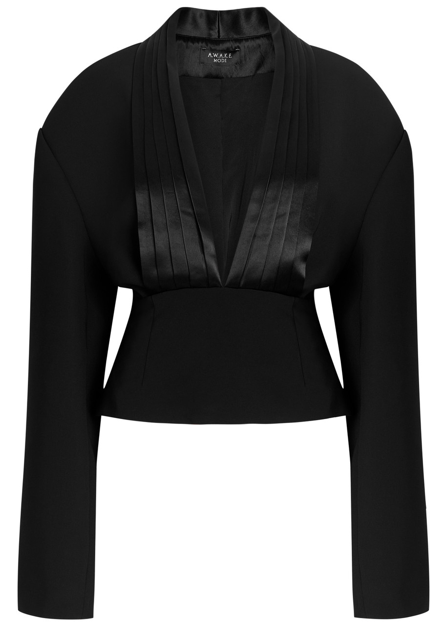 A.w.a.k.e. A.w.a.k.e Mode Cummerbund Collar Tuxedo Crepe And Satin Top In Black