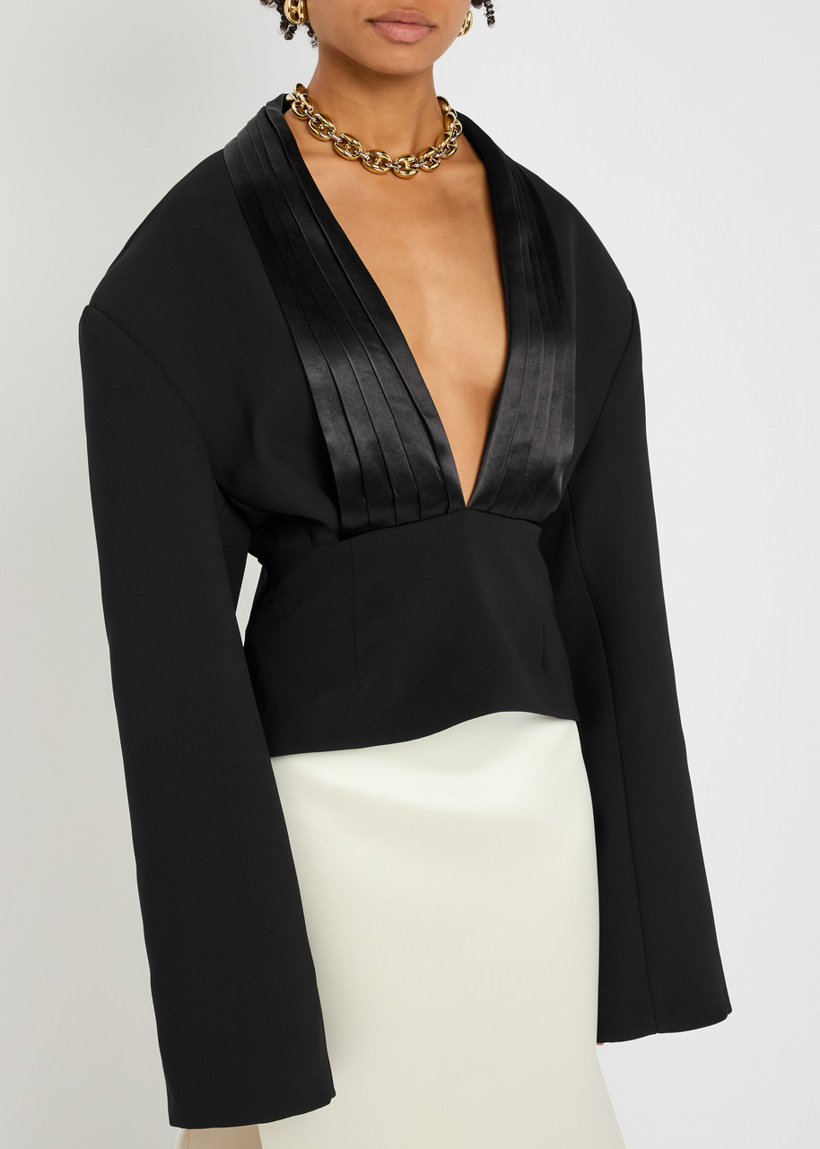 A.w.a.k.e. A.w.a.k.e Mode Cummerbund Collar Tuxedo Crepe And Satin Top In Black