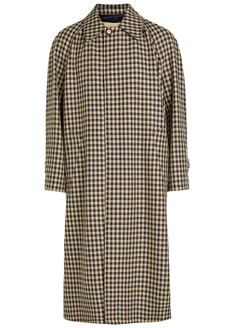 Valentino Coat With Vichy Pattern In Cotton And Wool In Neutral