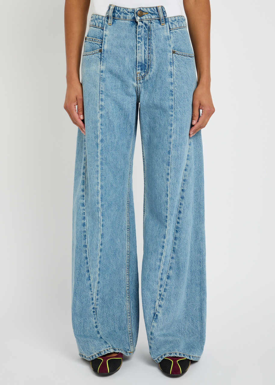 Maison Margiela High-waisted Cut-out Jeans With Wide Leg Silhouette In Blue