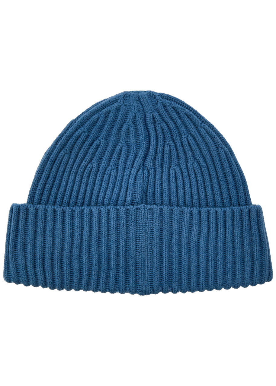 Stone Island Beanie With Compass Logo Patch In Blue