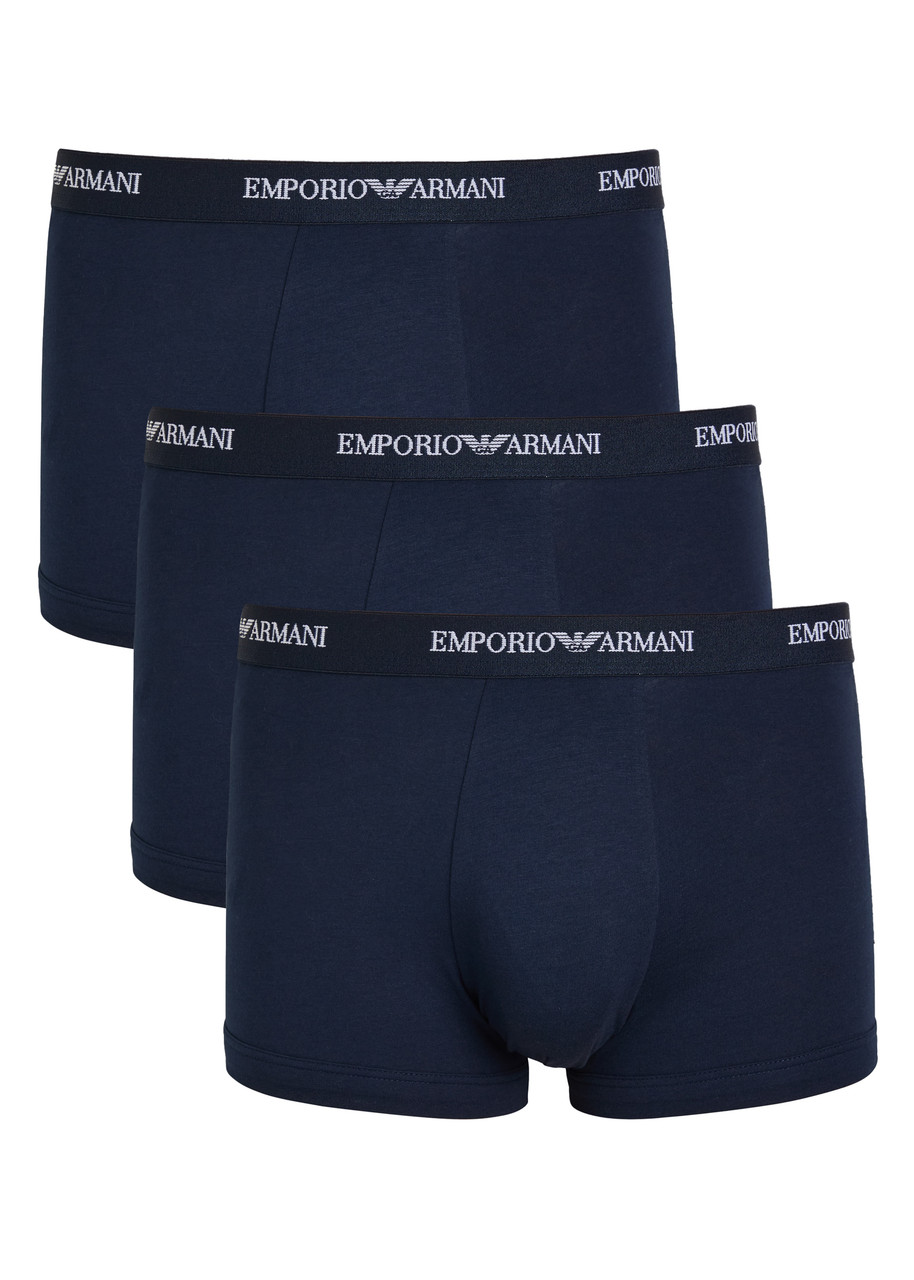 Emporio Armani Logo-jacquard Stretch-cotton Trunks In Blue