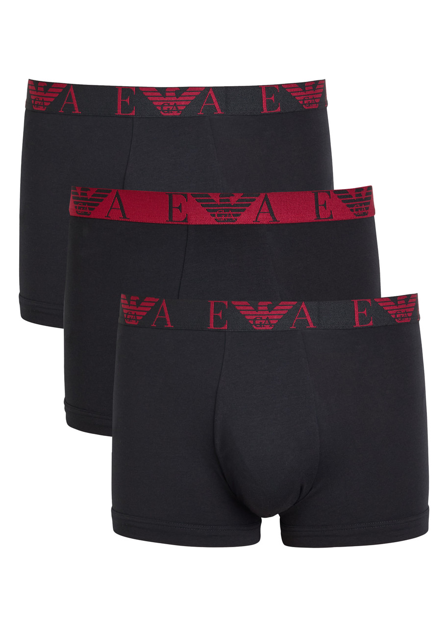 Emporio Armani Logo-jacquard Stretch-cotton Boxers - set of Three - Black - L