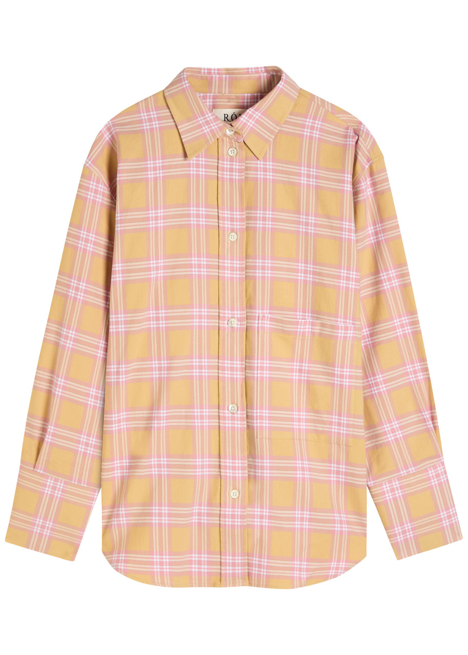 Rohe Check Flannel Overshirt Pink Beige Check In Pink