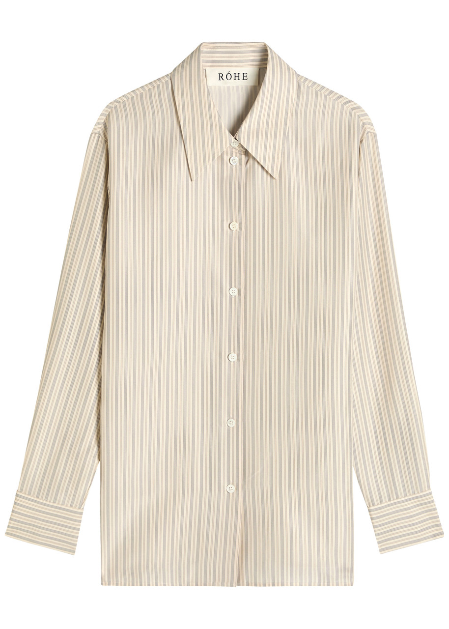 Rohe Róhe Classic Button-up Silk Shirt With Vertical Stripes In Neutral