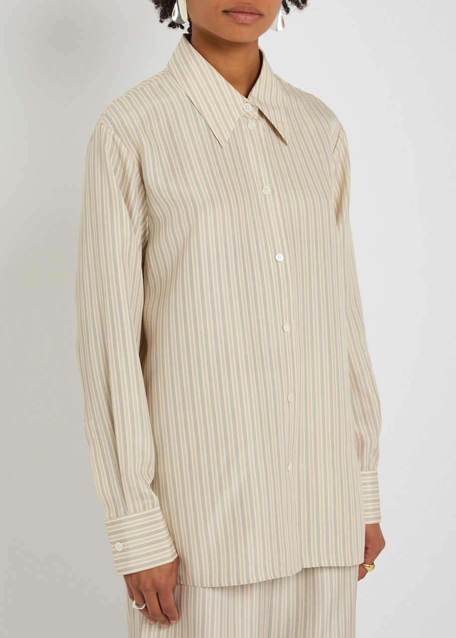 Rohe Róhe Classic Button-up Silk Shirt With Vertical Stripes In Neutral