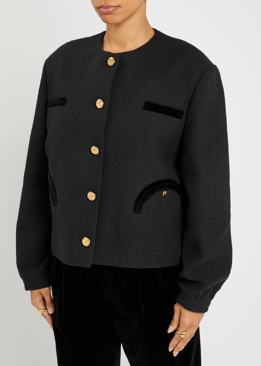 Blazé Milano Cropped Black Cotton Bolero With Golden Buttons In Black