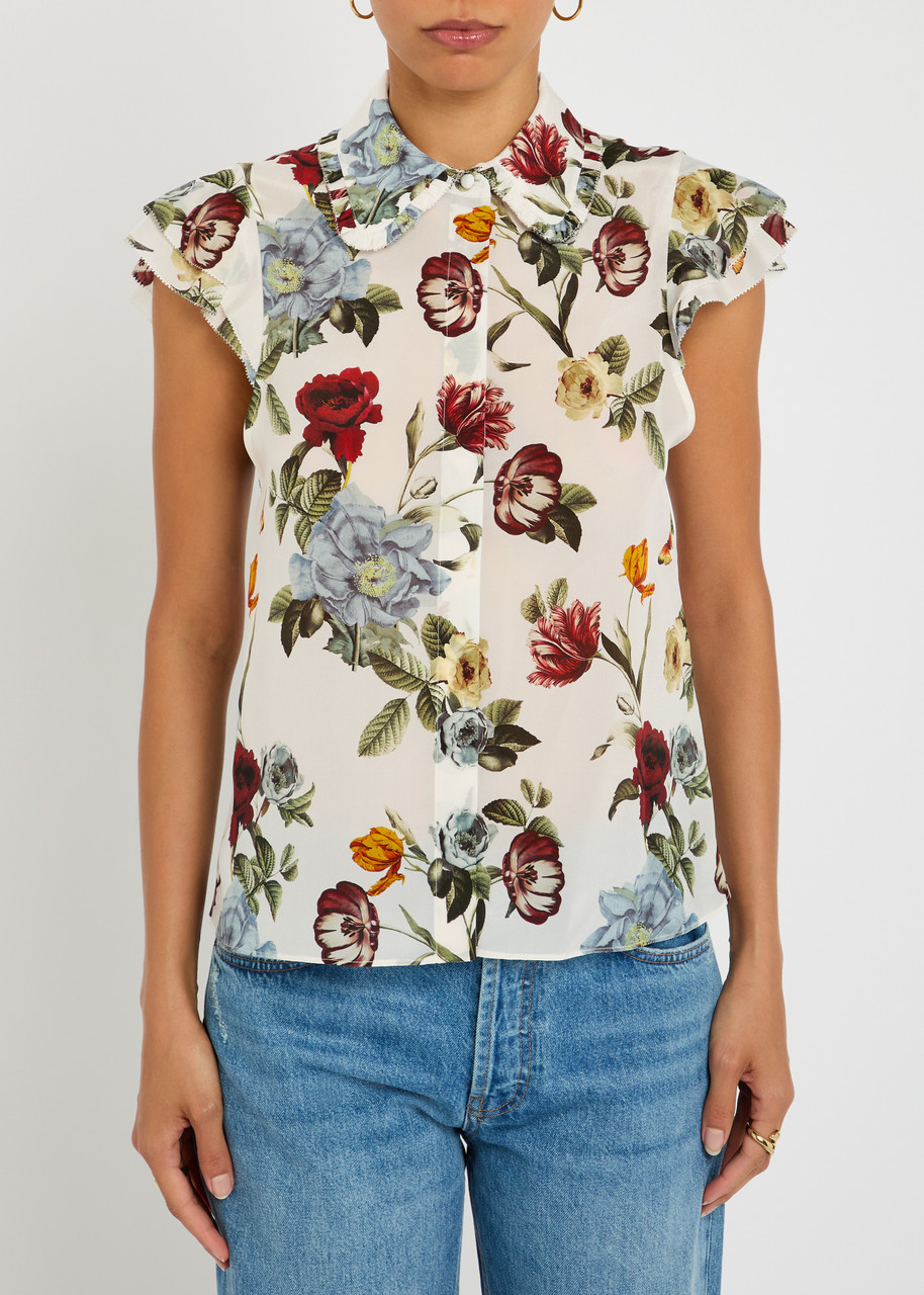 Alice And Olivia Martel Flutter Sleeve Blouse Provence Floral Sm In Multi