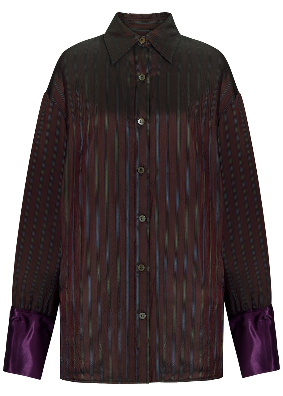 Dries Van Noten Cartan Quilted Pinstriped Satin-twill Shirt - Burgundy - XS (UK6 / XS)