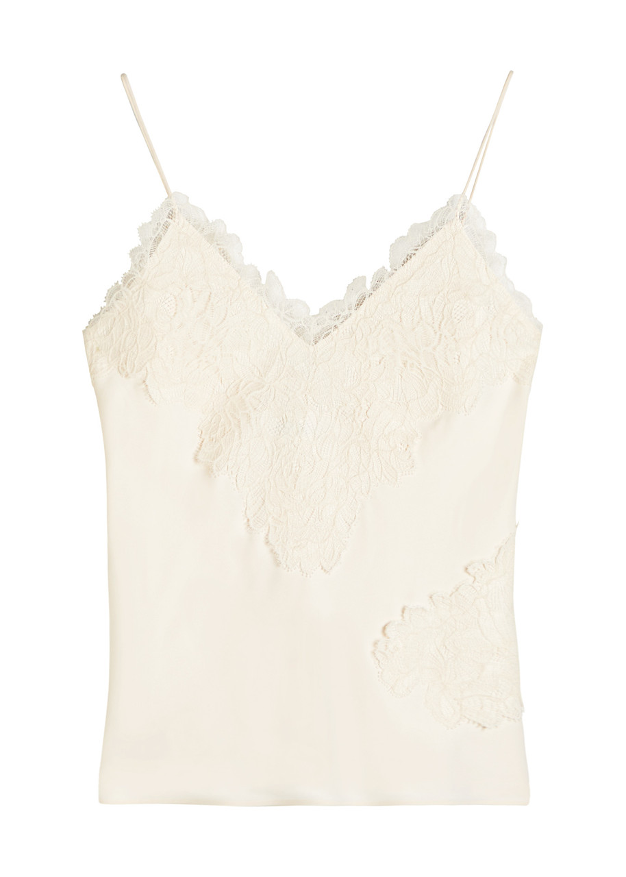 Rohe Lace-appliquéd Satin Top In White