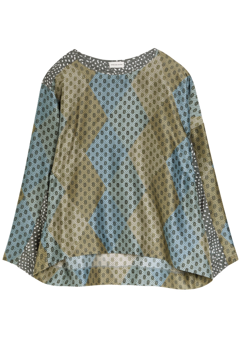 Dries Van Noten Casias Printed Silk-blend top - Stone - 36 (UK8 / S)