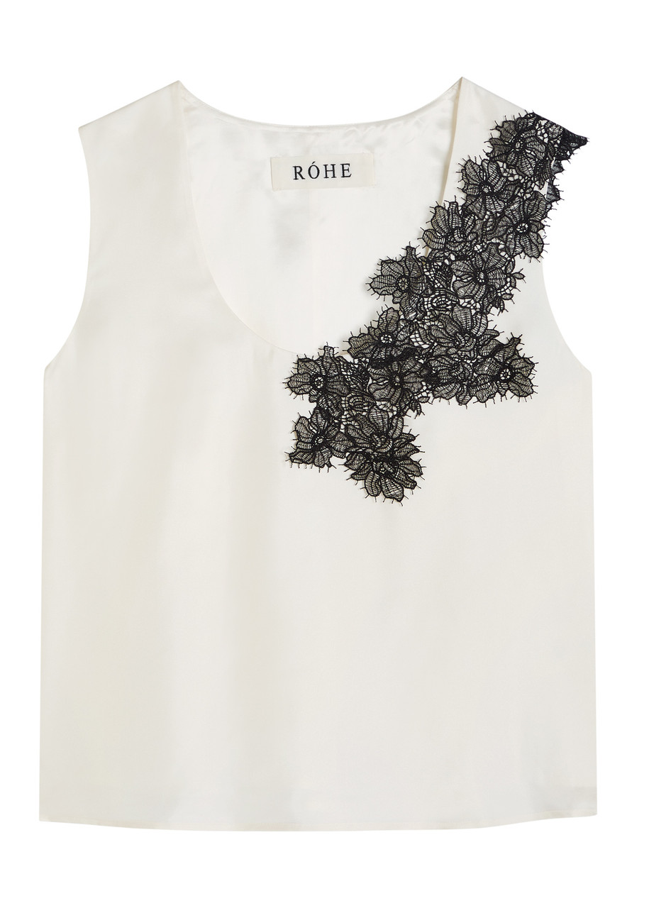 Rohe Lace-embellished Silk top - Cream - 36 (UK8 / S)