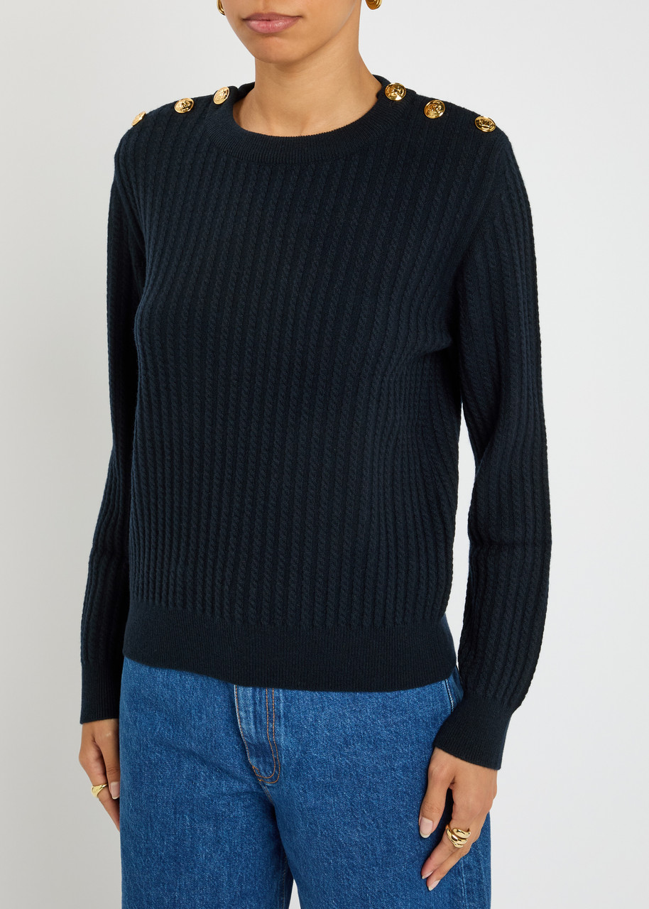 Blazé Milano Highland Button-detailed Cable-knit Wool And Cashmere-blend Sweater In Blue