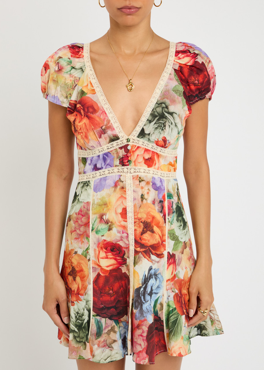 Alice + Olivia Rose Floral-print Cotton Mini Dress - Multicoloured - 8 (UK12 / M)