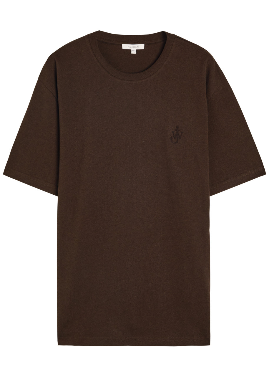 Jw Anderson Anchor Embroidered Cotton T-shirt In Brown