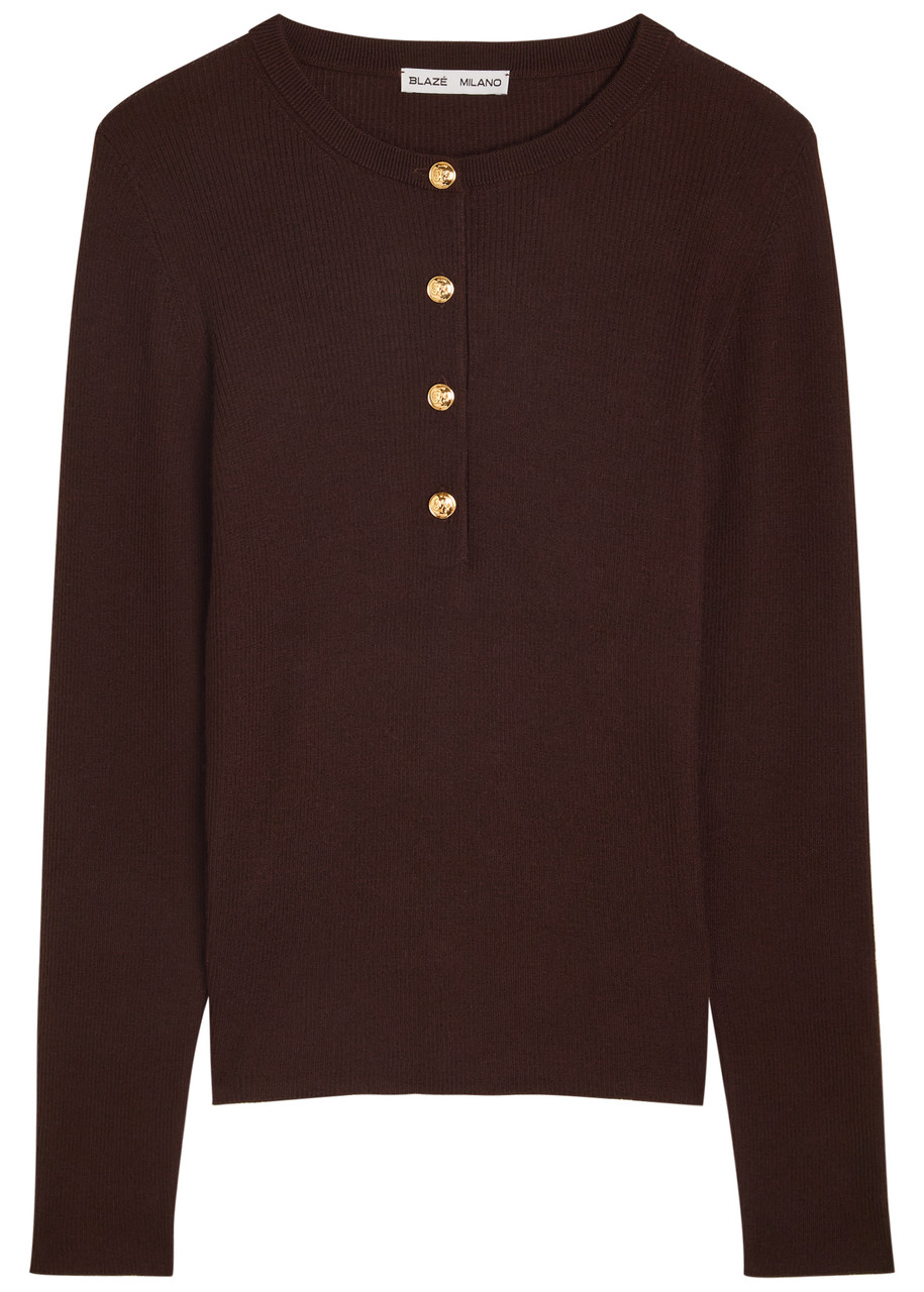 Blazé Milano Blaze Milano Rolande Ribbed Cashmere And Silk-blend Top In Brown